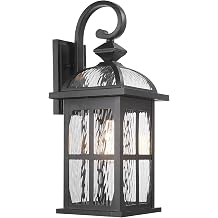 Exterior Wall Sconce Outdoor Waterproof Wall Lights Fixtures Water Ripple Glass Shade 22 Inch Height Black Outdoor Wall Lamps for Patio Yard Garage Doorway
