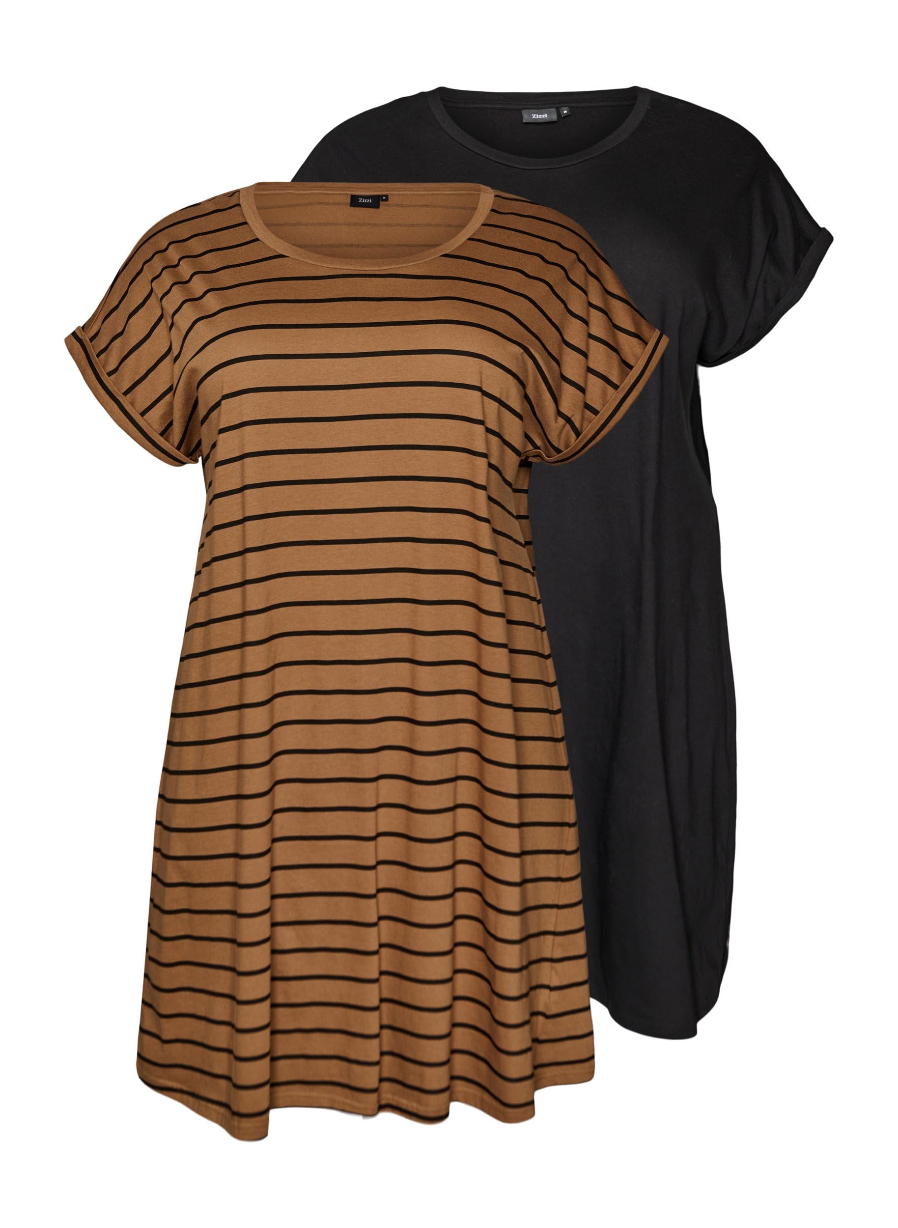 Zizzi Damen Große Größen 2-Pack Kleid Baumwolle Kurze Ärmel Größe 42-60