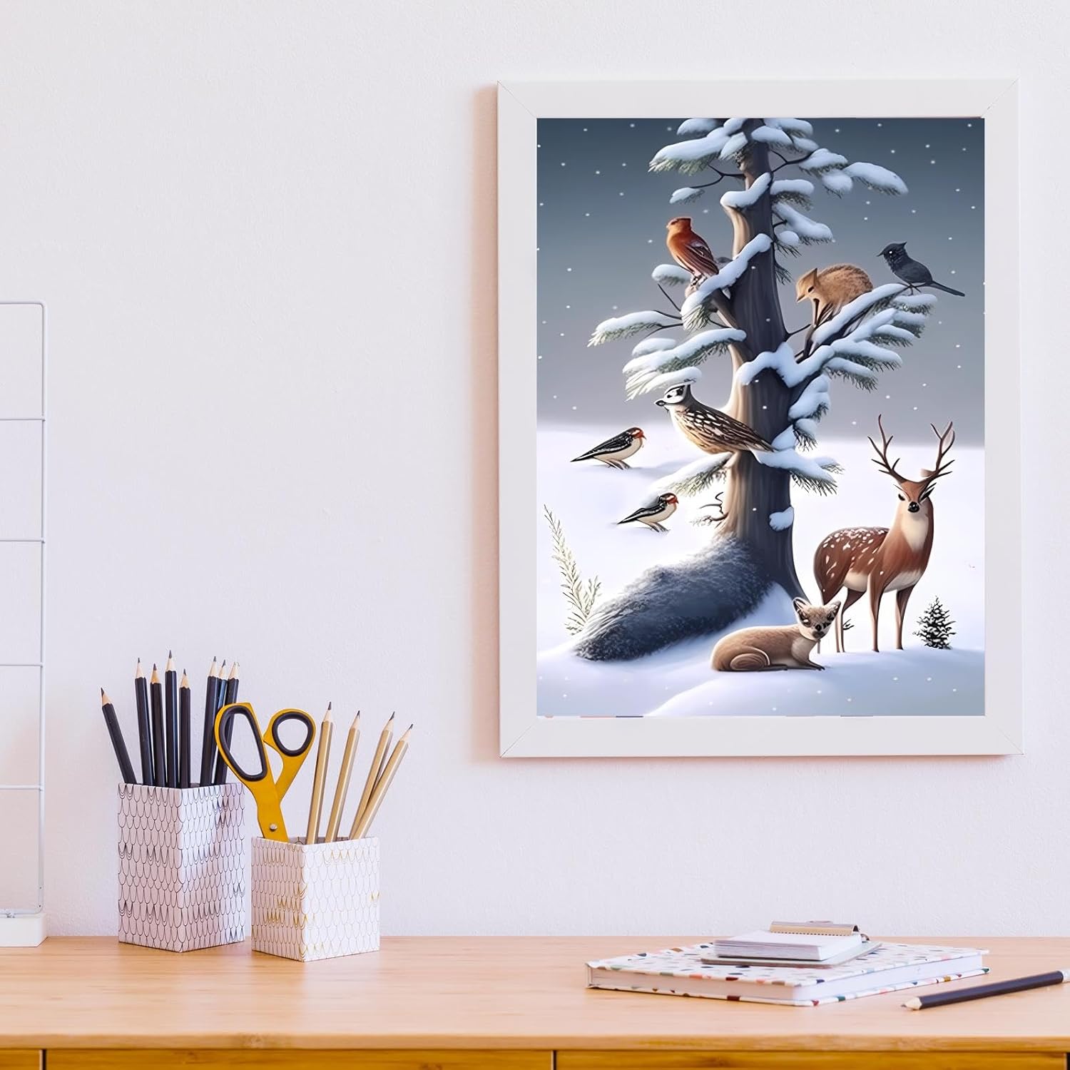 Worihut 5D Diamond Painting Kits for Adults, Animals in Snow DIY Full Round Diamond Art Perfect for Autumn Handmade Holiday Gifts Interior Decoration Relaxation and Bathroom Decor 16x20 Inch