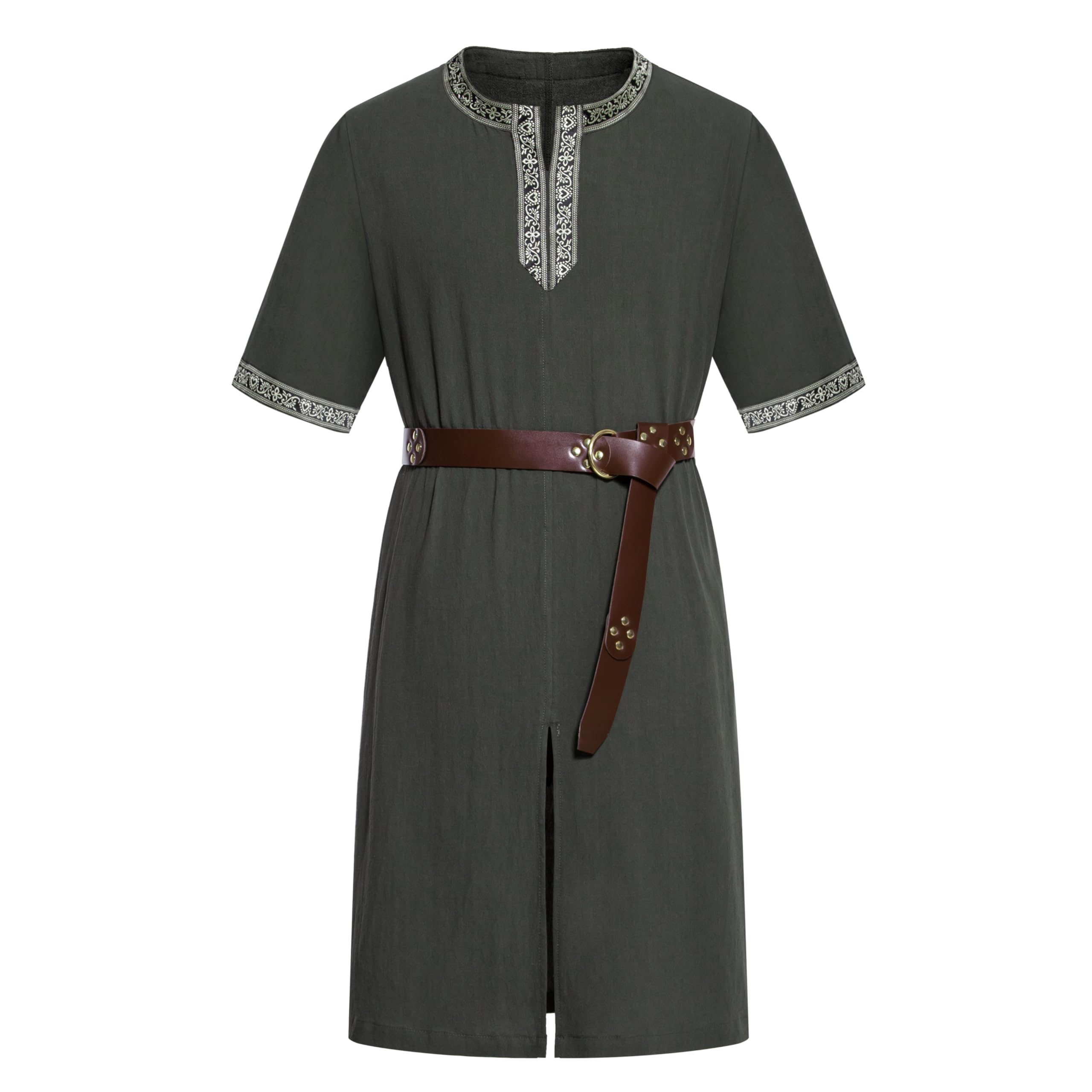 RRCBMD Mens Medieval Costume with Renaissance Tunic and Belt Knight Hollween Cosplay (Green,L)