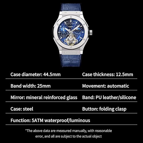 Miniatura 6 de Relojes automáticos para hombres, relojes de esqueleto para hombre, reloj analógico Tourbillon, esfera de cielo estrellado, esfera pequeña de 12