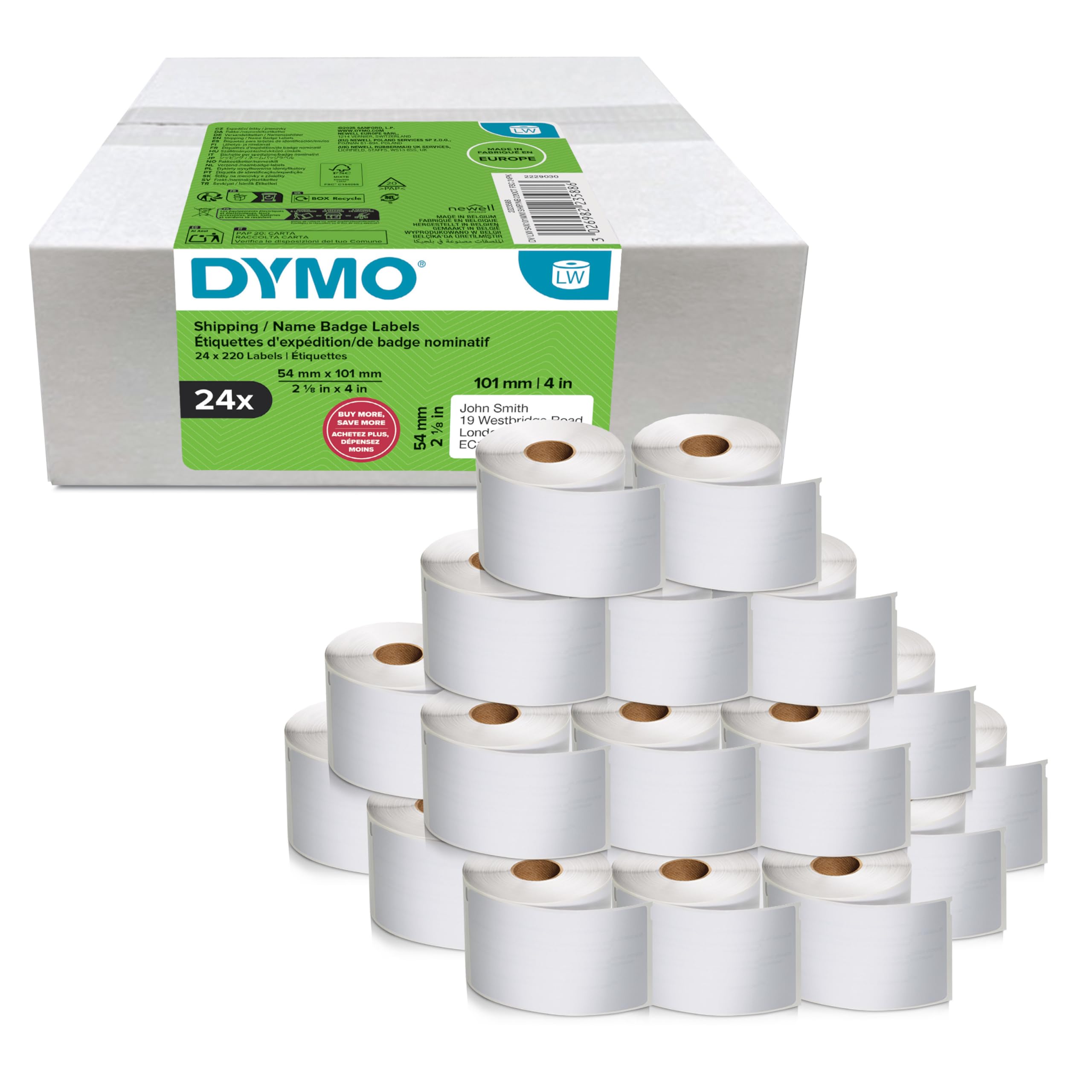 DYMO LW etichette originali grandi per spedizioni | 54x101 mm | 24 rotoli da 220 etichette facili da staccare (5.280 pezzi) | autoadesive | per etichettatrici LabelWriter