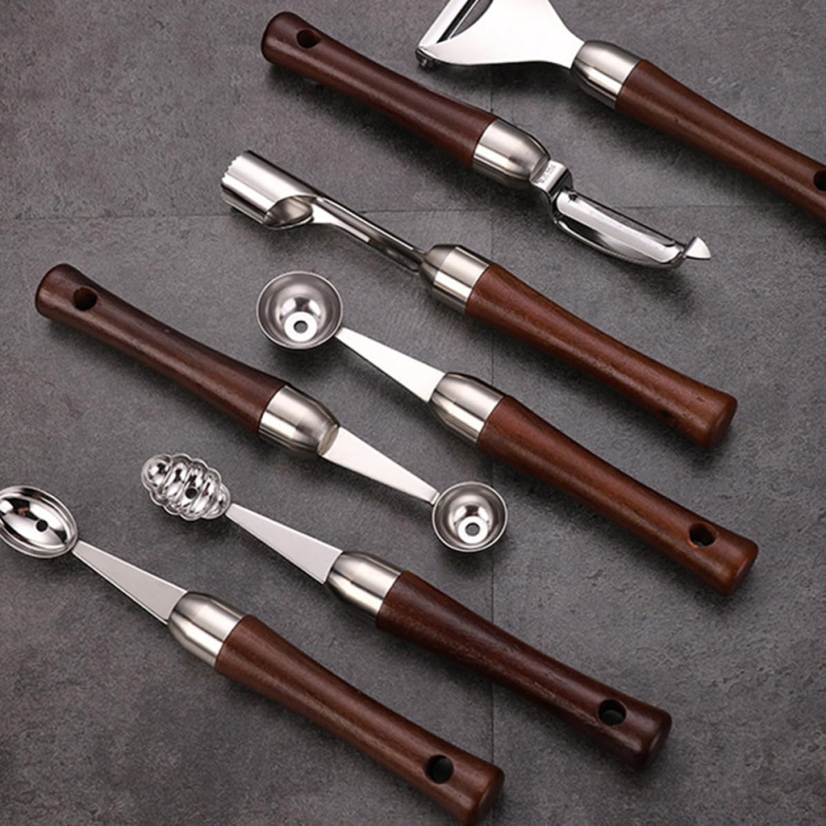Stainless Steel Fruit Spoon Melon Baller Scoop Wood Handle