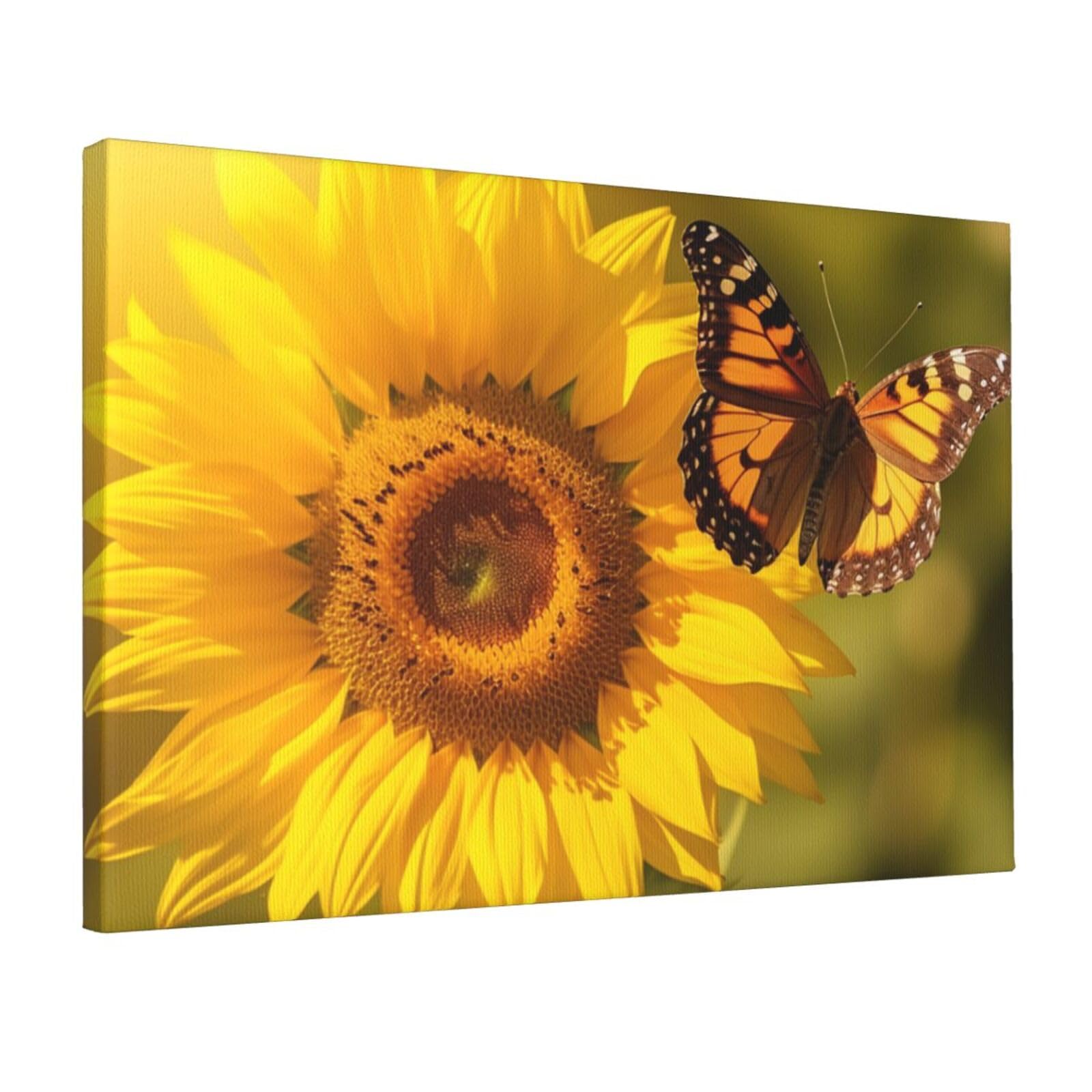 DWVTSLH Sunflower Butterfly Sunny Poster Paintings Canvas Wall Art Bedroom Prints Home Decor Hanging Picture Modern Home Artworks Aesthetic for Living Room Office Wall Decor 12x18in Unframed