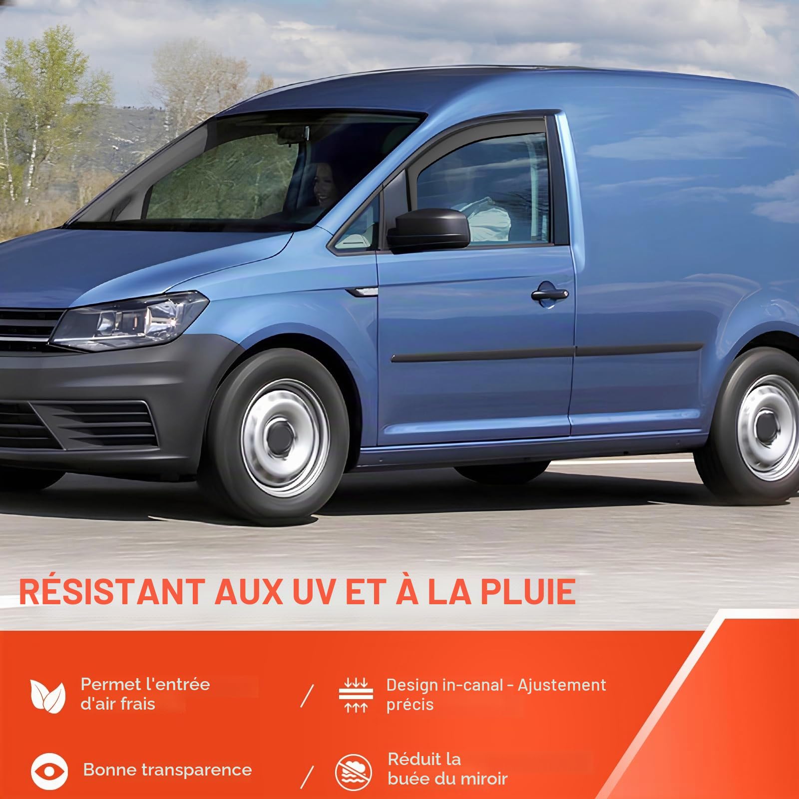 GEARMONSTER Lot de 2 déflecteurs d'air pour Caddy 2005-2018 Fenêtre de Voiture Protection Pluie Déflecteurs de pluie Déflecteurs intégrés Déflecteurs de vent intégrés, Noir