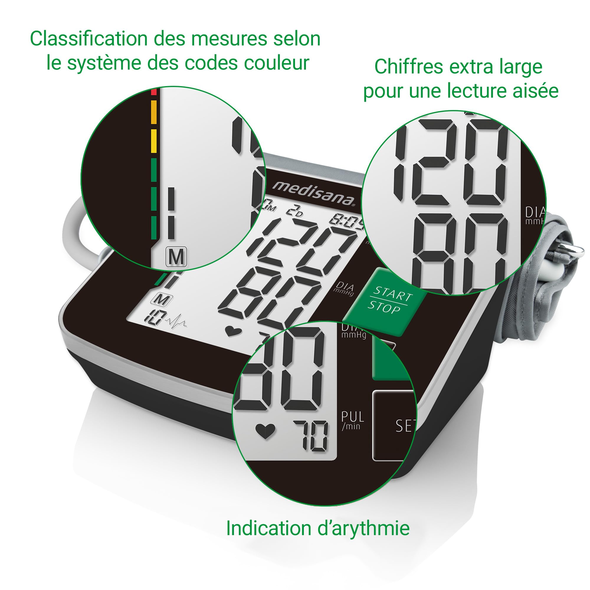 medisana BU 516 Tensiomètre à bras, mesure précise de la tension artérielle et du pouls avec fonction mémoire, échelle de feux tricolores, fonction d'affichage d'un battement cardiaque irrégulier