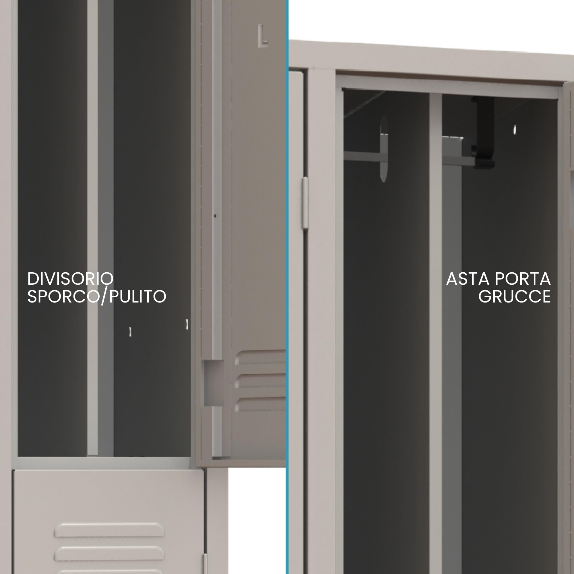 Armadietto Spogliatoio XLOCKERS 4 Posti | Metallico Con Divisorio Sporco/Pulito - Made In Italy 61.5x50x180cm - Foto 7