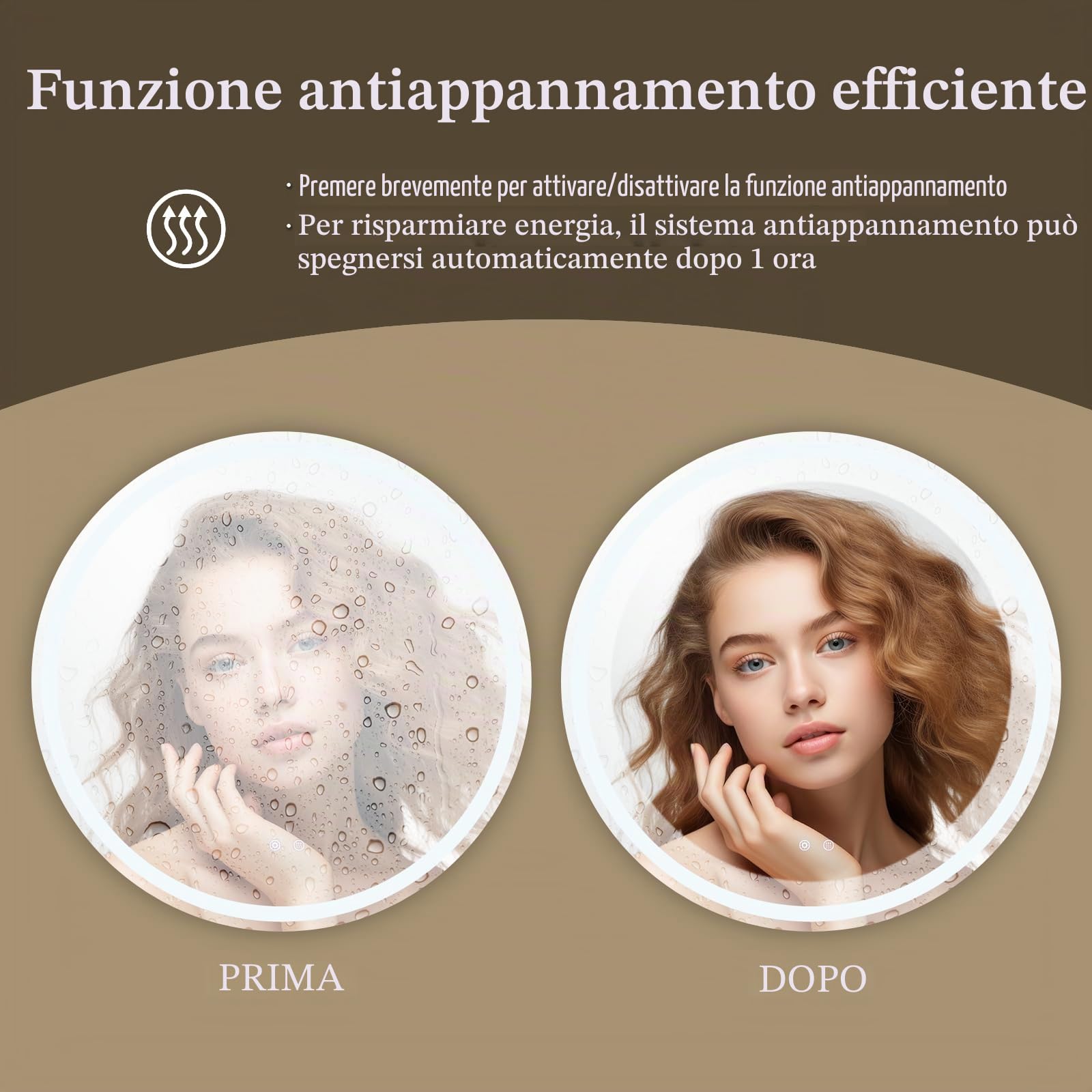Clevich Specchio Bagno con Luce LED Rotondo 80 cm, Specchio da Parete con Funzione Memoria e Antiappannamento, Vetro Temperato, 3 Colori Regolabili e Dimmerabile