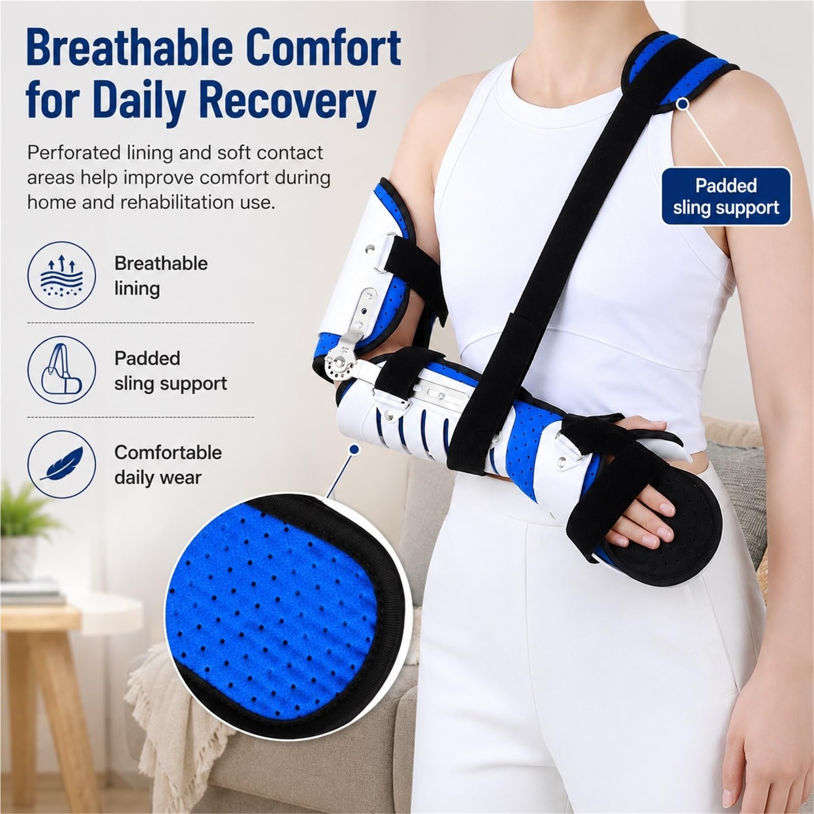 Cabestrillo Inmovilizador de Codo Ajustable con Bisagra ROM y Estabilizador de Hombro Ferula para Fracturas Recuperacion Postoperatoria Lesiones Ligamentos Adulto(Bien)