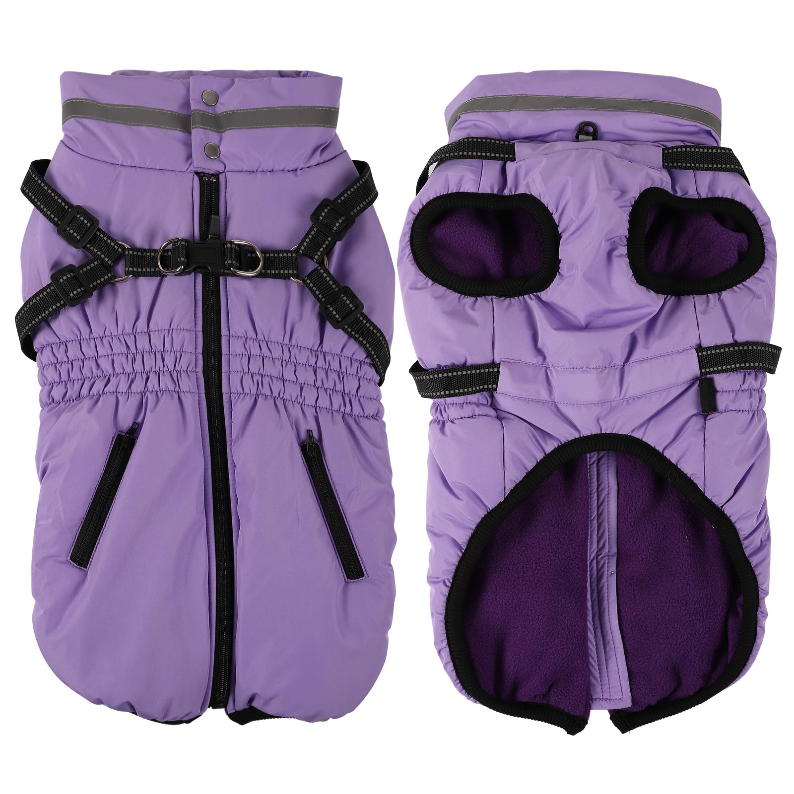 Dog Coat With Harness - Waterproof Winter Jacket for Small Medium Large Dogs, Warm Cold Weather Coat With Built-In Harness (light purple, S) — image 1