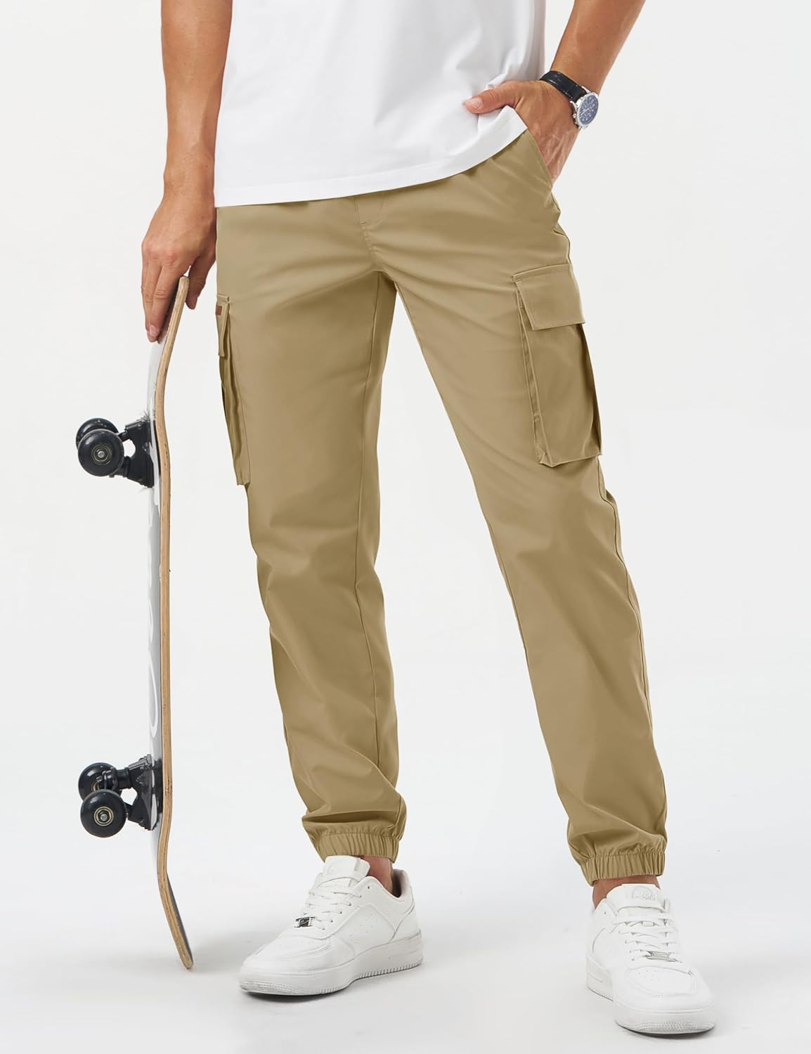 TACVASEN Men's Casual Cargo Joggers Hiking Pants Water-Repellent Elastic Waist Drawstring Tapered Work Pant with Pockets - Image 6