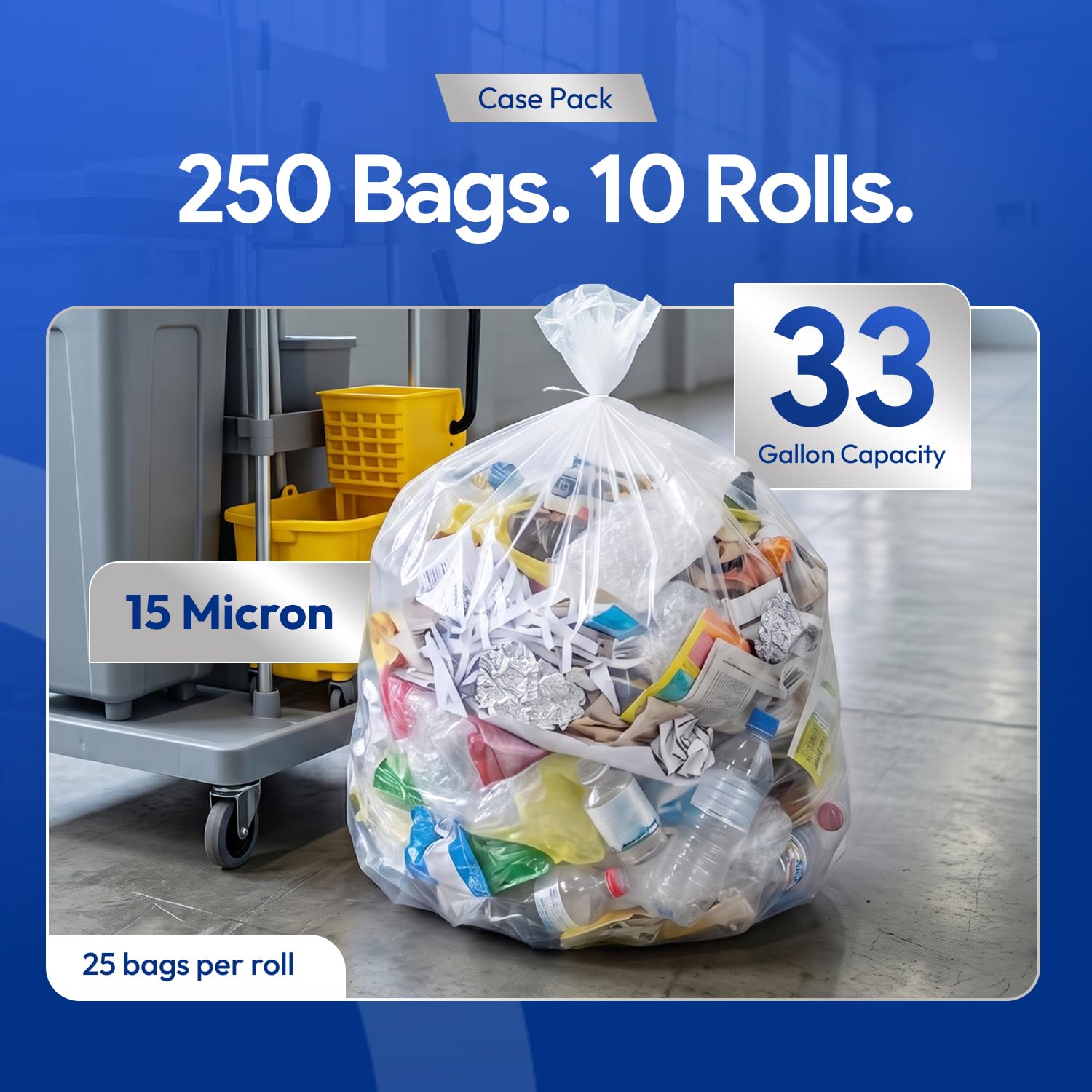 Lot de 25 sacs poubelle transparents 32 x 38 gallons RL 10RL/CS 250/CS