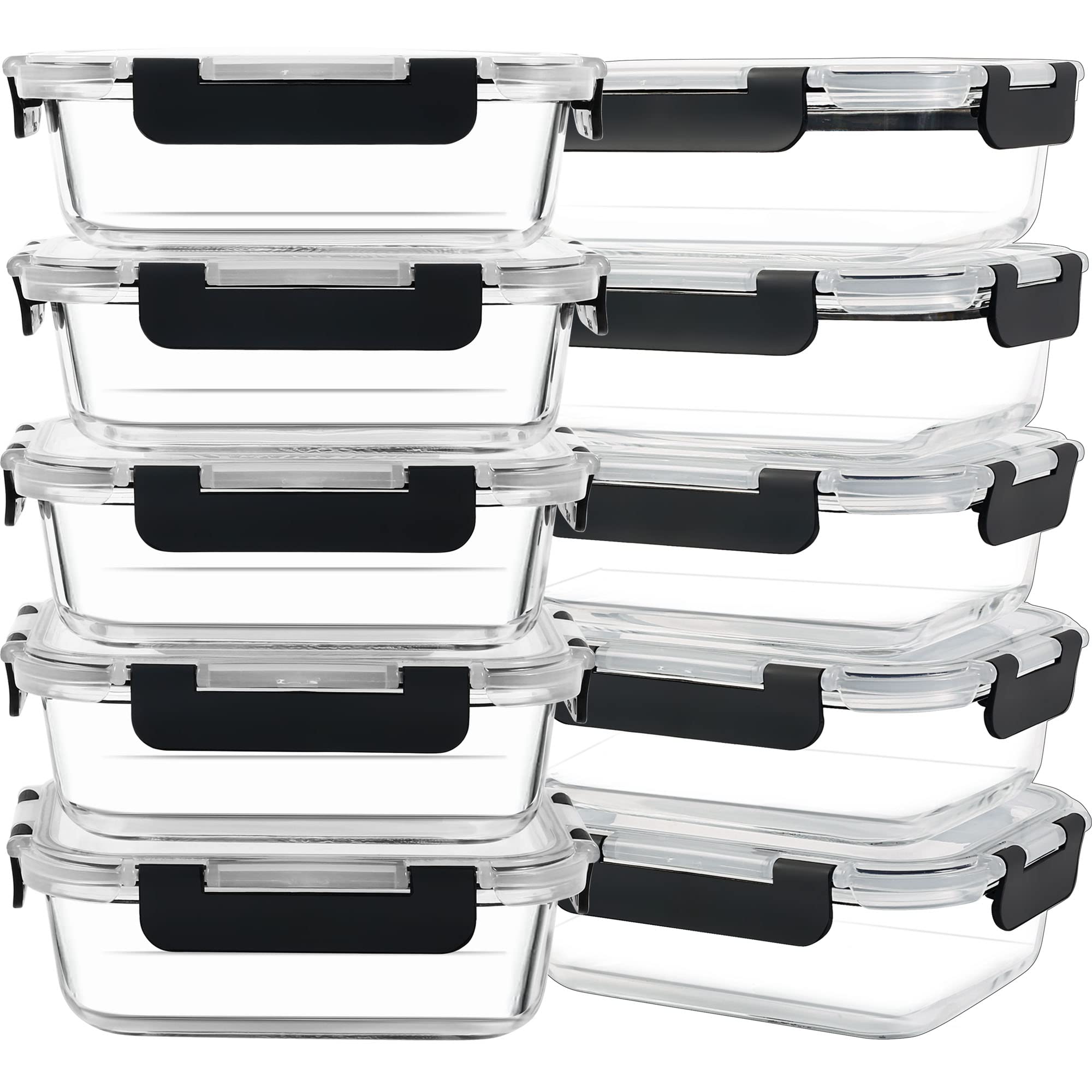 10 Pack Glass Meal Prep Containers Microwave Safe Meal Prep Bowls Food Storage Containers Glass Food Prep Containers with Lids Lunch Containers for Adults Meal Prep Lunch Box Bento Boxes for Adult