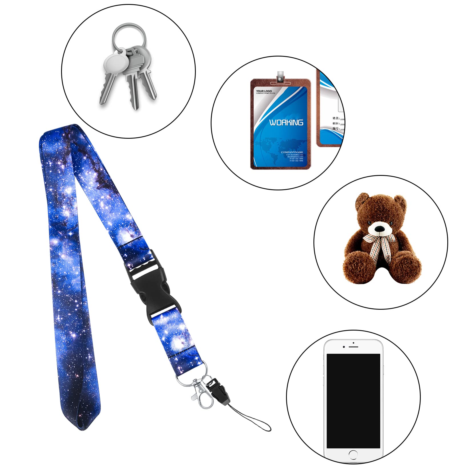 4 Piezas Correas de Cuello para Tarjetas de Identificación, Cordones de Insignia, Correa para Cuello Tarjeta con Hebilla de Liberación Rápida, para Tarjeta, Llaves, Móvil, con 4 x Portatarjetas