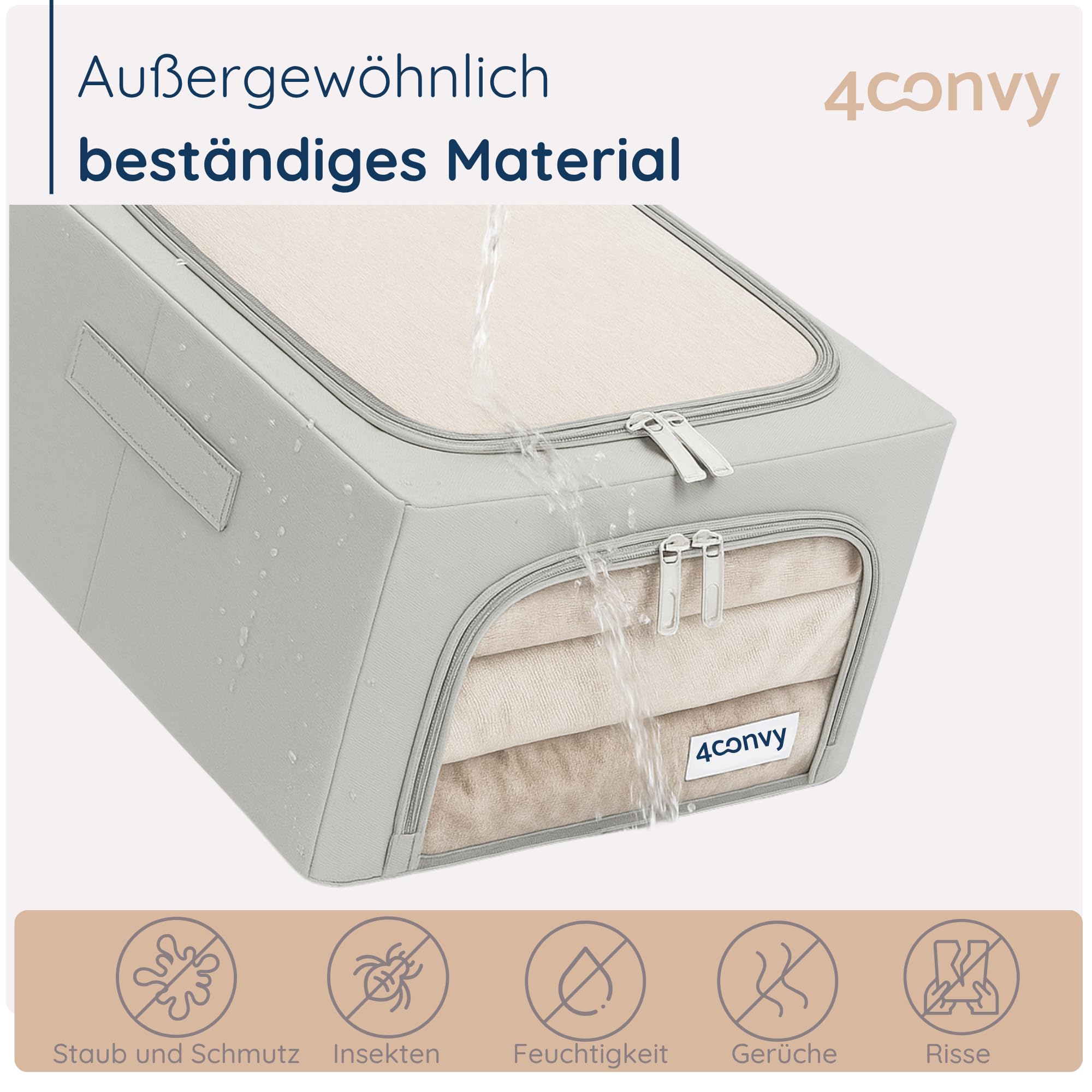 4CONVY feste faltbare Kleideraufbewahrung Box mit Metallrahmen, 2 transparente Fenster - [2024 VERBESSERTES MATERIAL] Aufbewahrungstasche für Bettdecken – stabile Aufbewahrungsbox für Kleidung - 3x40L