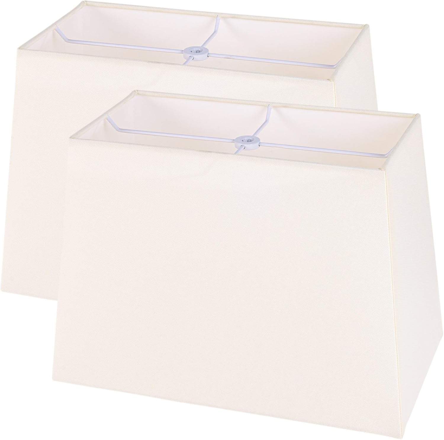 Wellmet Set of 2 Square Fabric Lampshades, 12" X14" X10", No Assembly Required, Classic Modern Style for Table, Bedside, Floor Lamps, Spider Fitter CreamWhite 12X14X10"
