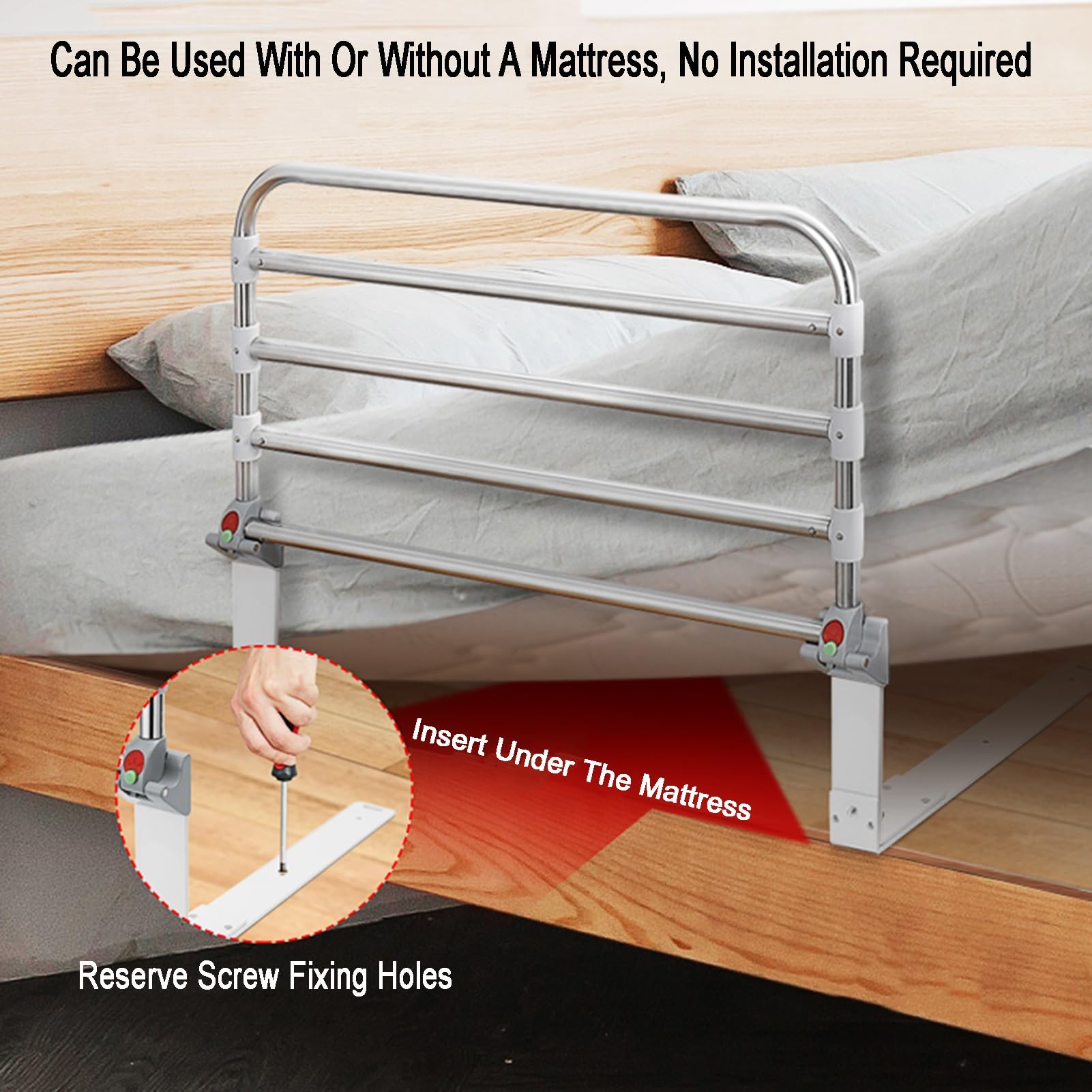 Sponda Di Sicurezza For Letto, Struttura Pieghevole Di Aiuto Al Letto, Corrimano Sul Comodino In Acciaio Inossidabile, Adatto For Anziani, Disabili E Donne Incinte(90x50cm)