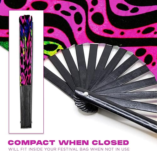 Miniatura 2 de GloFX Ventilador Plegable - Heat Wave - Ventilador de Mano Plegable Grande Rave Clack para Hombres y Mujeres - para EDM, Festival de Música, Club