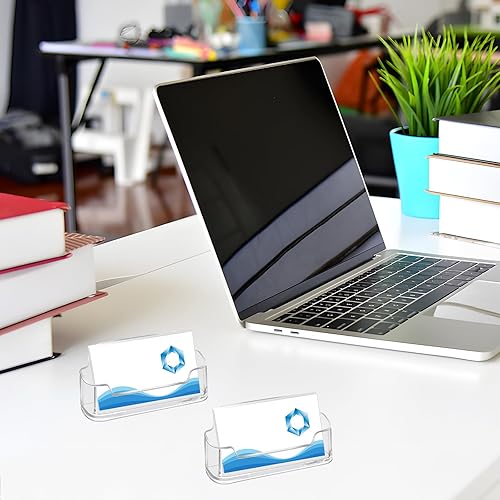 Miniatura 4 de Paquete de 100 tarjeteros acrílicos de plástico para tarjetas de presentación, soporte de escritorio transparente para postales para mesa de