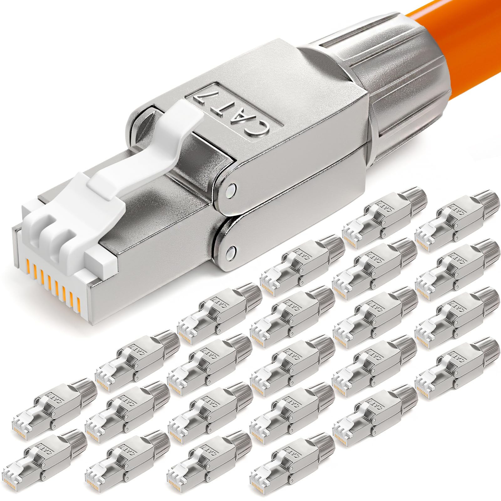 HB-DIGITAL 24 x CAT 7 RJ45 wtyczka sieciowa do sztywnych kabli LAN kabel instalacyjny Ethernet - beznarzędziowy LSA - 10 Gbit/s AWG 22-24 w pełni ekranowany STP 50μ pozłacane styki
