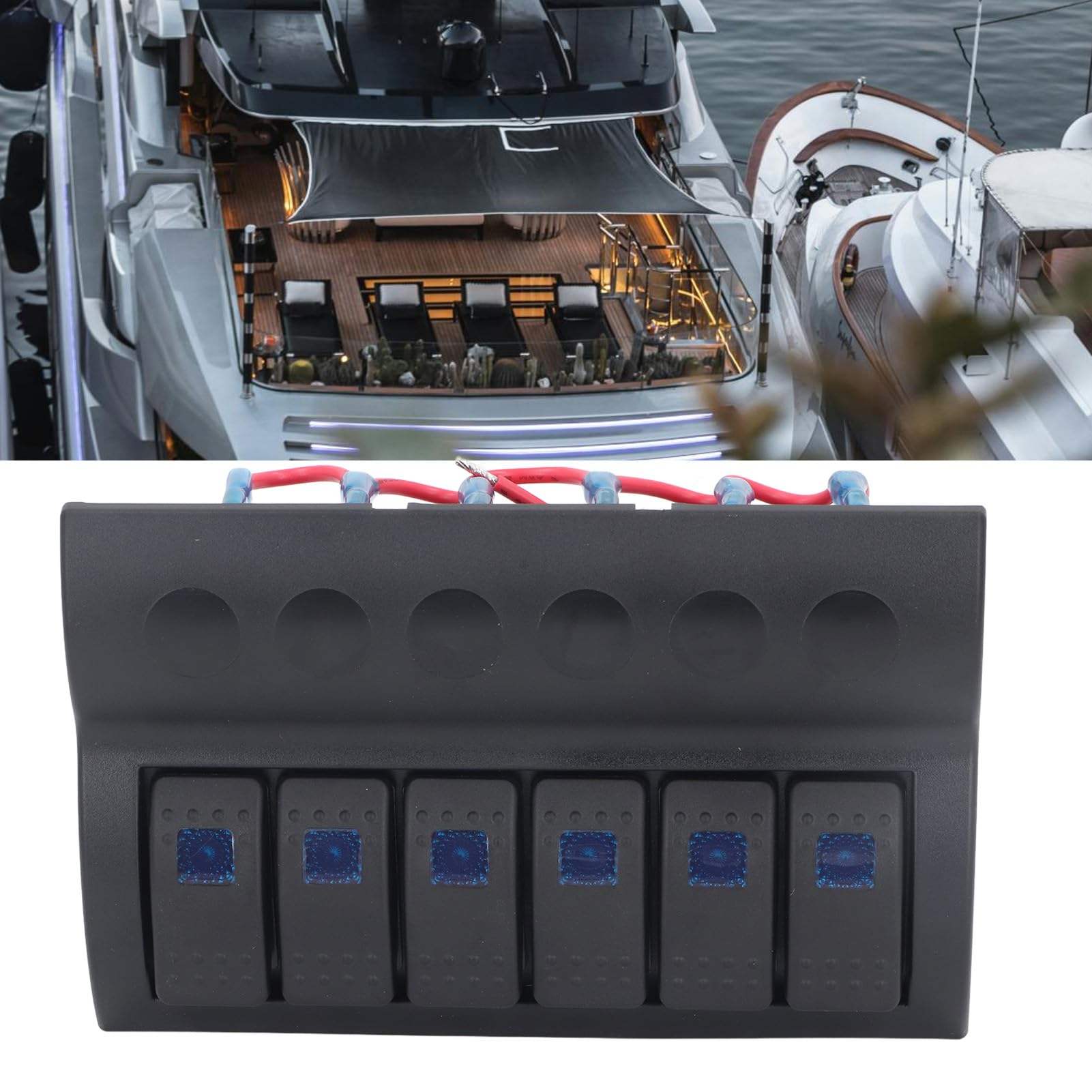 Pannello Interruttori Elettrici DC12V 24V Pannello Interruttori a Bilanciere per Barche Marine a 6 Gruppi con Protezione da Sovraccarico