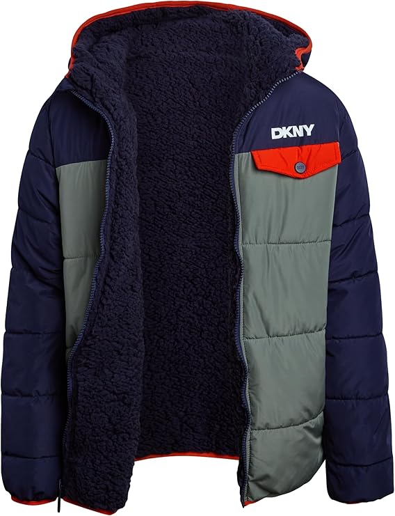 Amazon.com: DKNY Boys Puffer Jacket - Reversible Zip Up Kids Winter Coat Sherpa Jacket with Hood - Outerwear Jackets for Boys, Size 18-20, Navy Combo: Clothing, Shoes & Jewelry