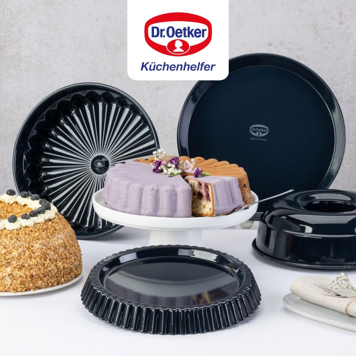 Dr Oetker 2370 Moule à Tarte, Moule à Gâteau, Moule à Gâteau Rond, Tôle d'Acier Emaillée, Bleu Nuit, 28 x 3,5 cm, 11.22 x 12.01 x 1.77 inches