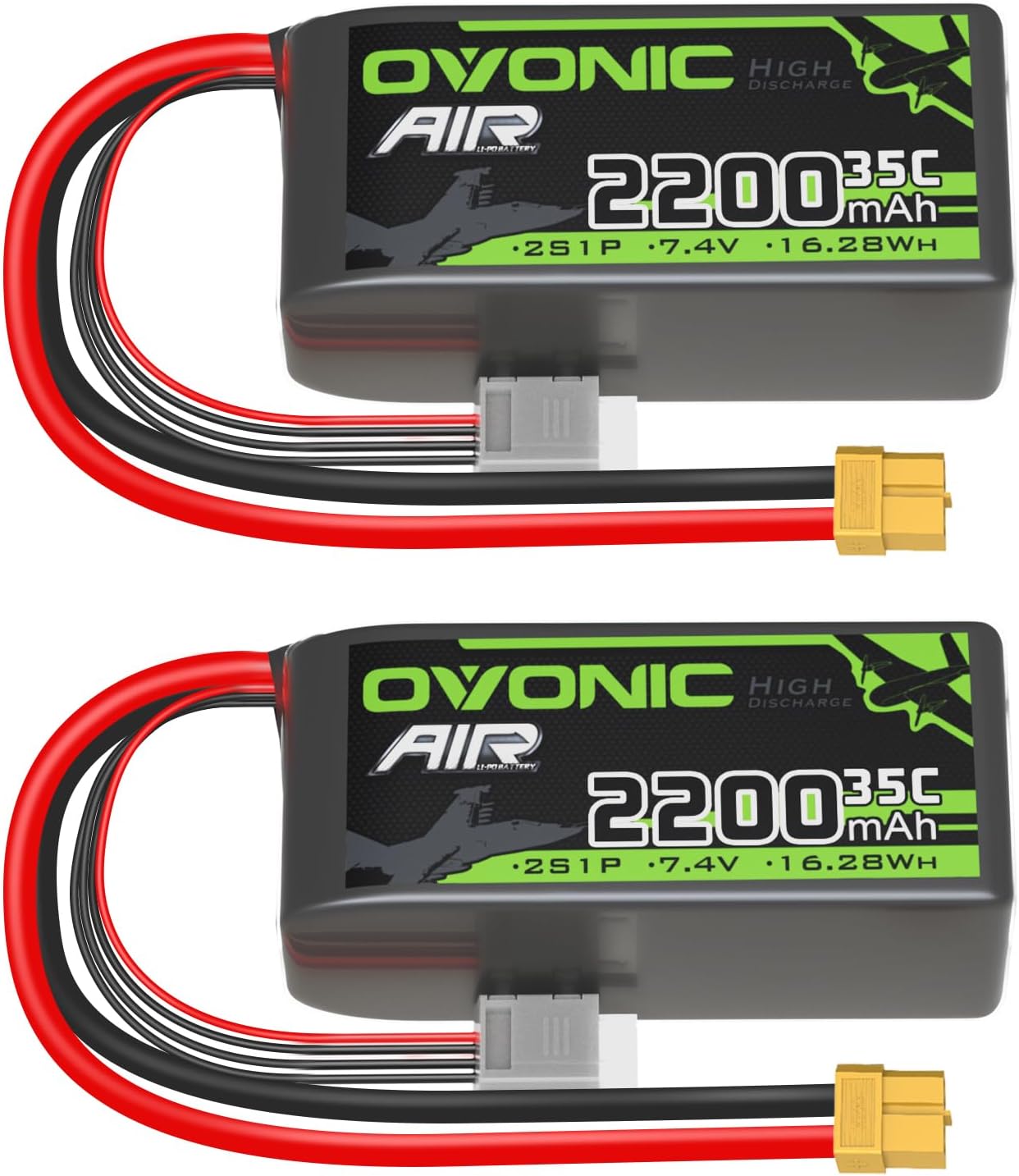 RCERA C032 Lot de 2 batteries LiPo 350 mAh 7,4 V pour hélicoptère RC UH- 1Huey