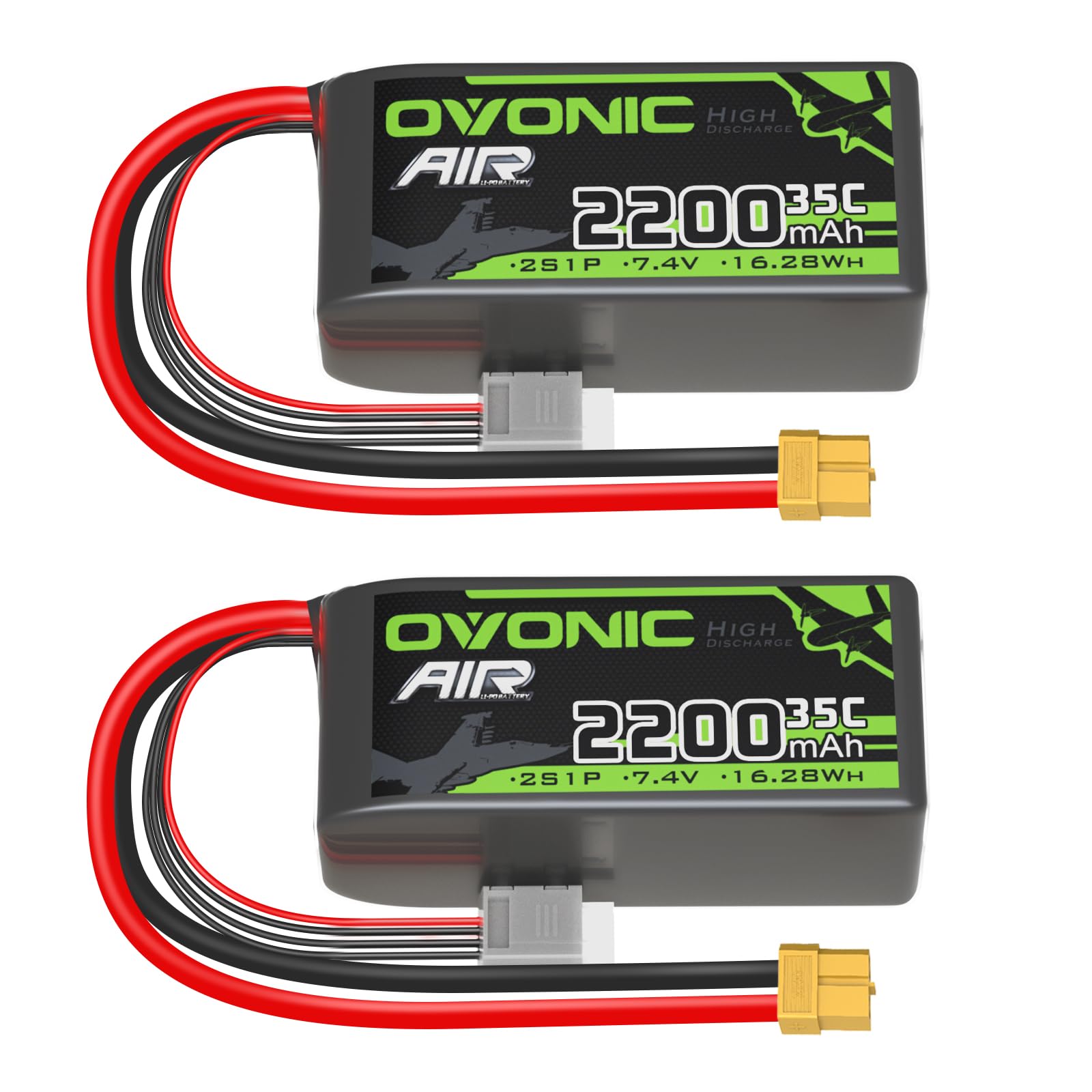 OVONIC Batteria 2S Lipo 35C 2200mAh 7,4V con spina XT60 per elicottero aereo specifico per aereo 1:14 RC Car RC (2PCS)