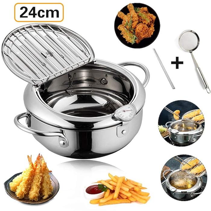 Buy Japanese Style Tempura Fryer Pot With Thermometer And Oil Drip Rack