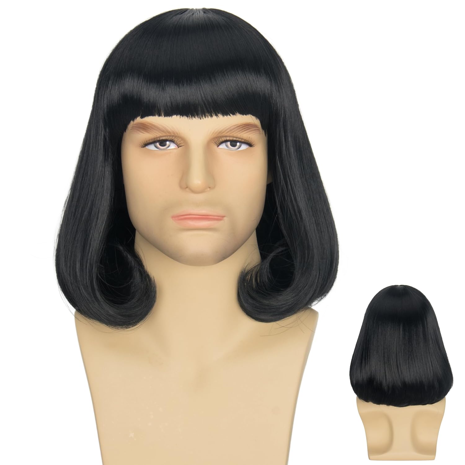 Miss U Hair Men Unisex Black Short Bob Wig with Full Bangs Halloween Costume Cosplay Funny Wigs Miss U Hair Men Unisex Black Short Bob Wig with Full Bangs Halloween Costume Cosplay Funny Wigs