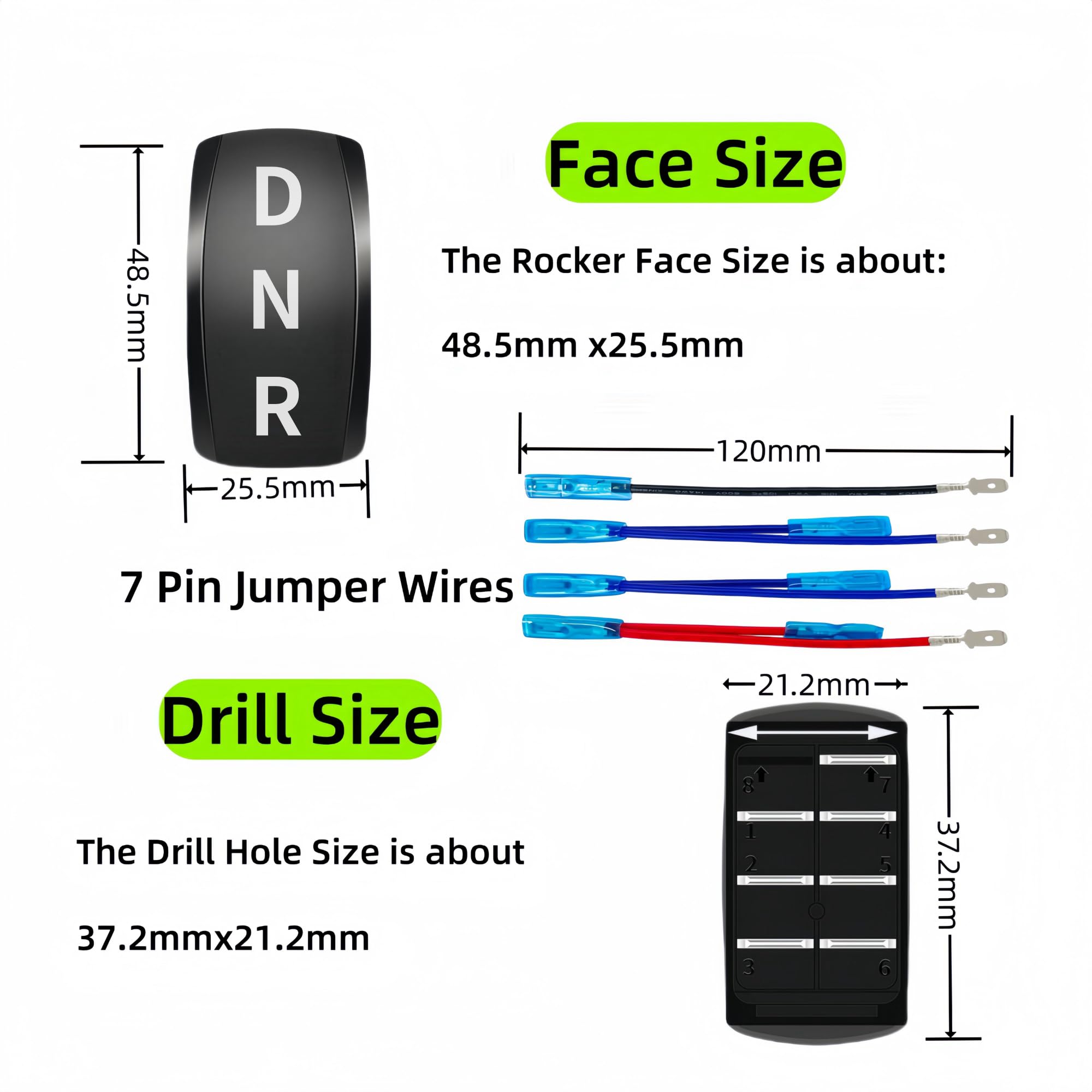 D N R Rocker Switch 7Pin 12V-24V ON-Off-ON 3 Position DPDT Latching Switch, Marine Boat Heavy Duty Toggle Switch, Forward Reverse Rocker Switch with Wires for Golf Cart Kids Toy Car (Blue)