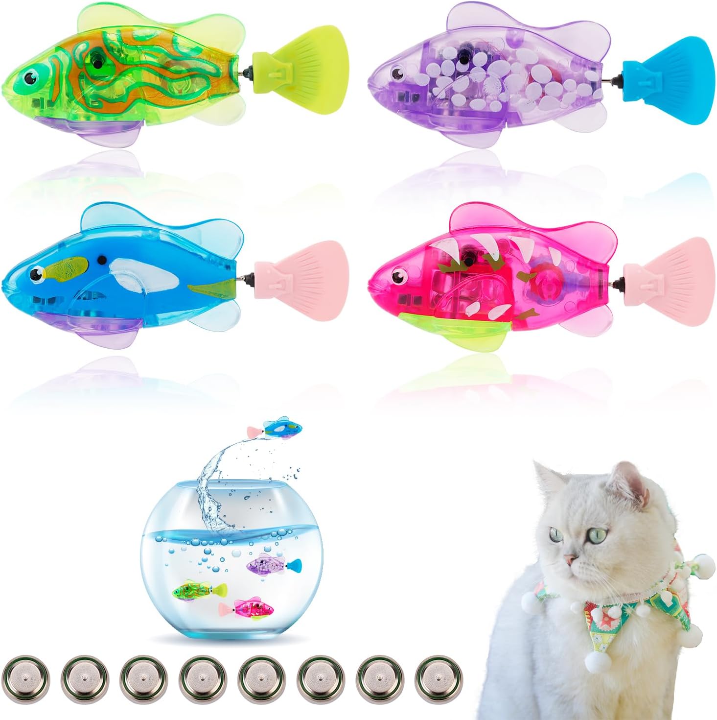 4pcs Robot Fish Cat Toy, Funny Glitter Robot Swimming Fish Toys for Cat