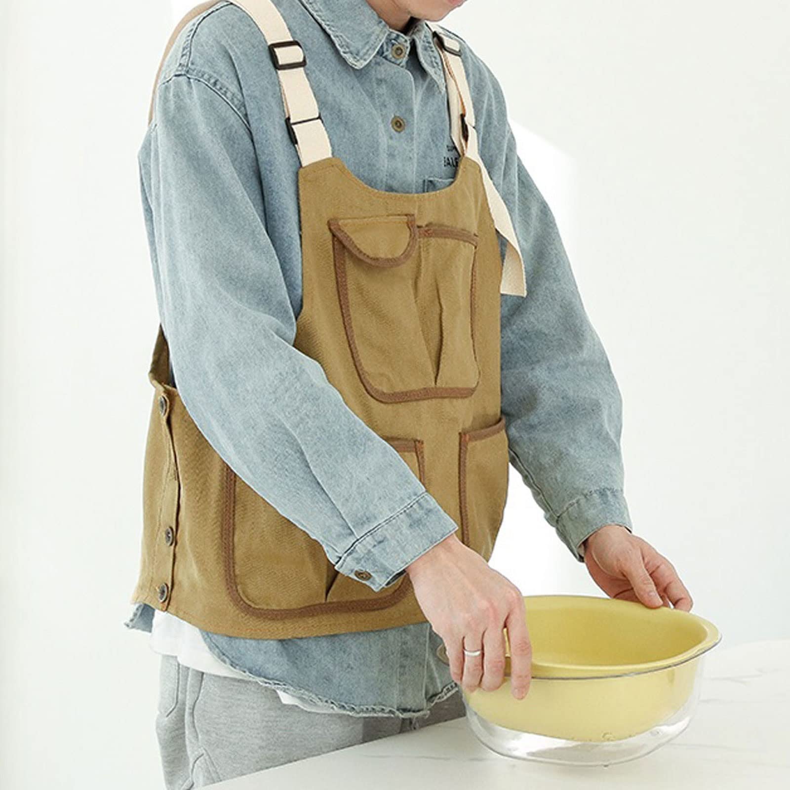 Delantal con leche, tienda de té, barista, peluquería, manicura, trabajo, hombre y mujer, talla única (caqui), caqui, Talla única