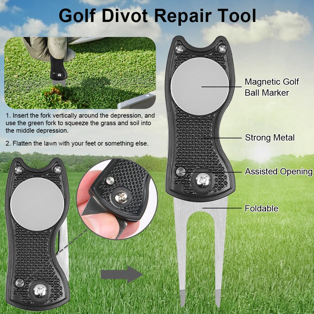 Flintronic Kit de Limpieza para Golf, Cepillo Limpiador Plegable, Toalla y Marcadores