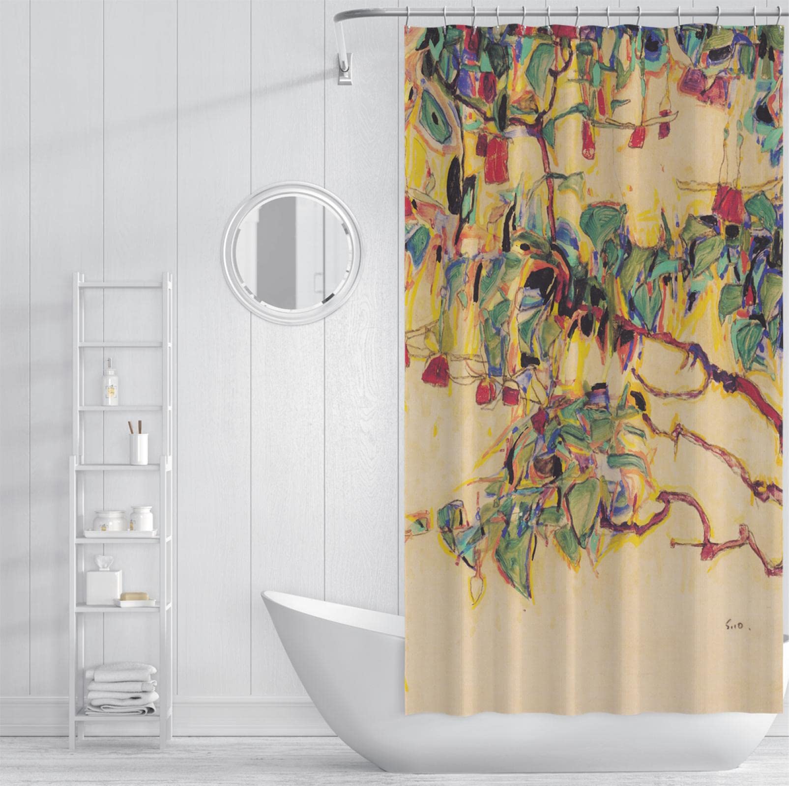 Egon Schiele Retro Duschvorhänge Sets Abstrakte Blume Duschvorhang für Badezimmer wasserdichte Badewannenvorhänge in Mehreren Größen Hotelqualität 180x200 cm