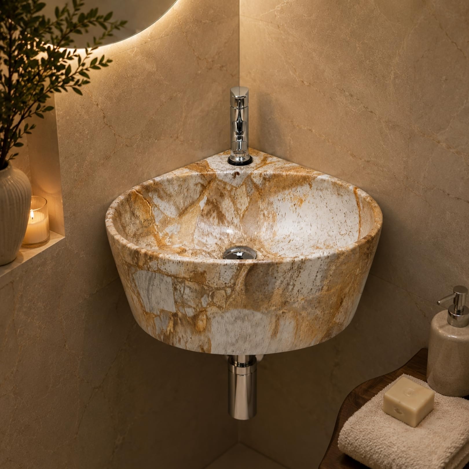 Reyal Corner Sink - Space-Saving Ceramic Wash Basin -21 Reyal Corner Sink - Space-Saving Ceramic Wash Basin -21
