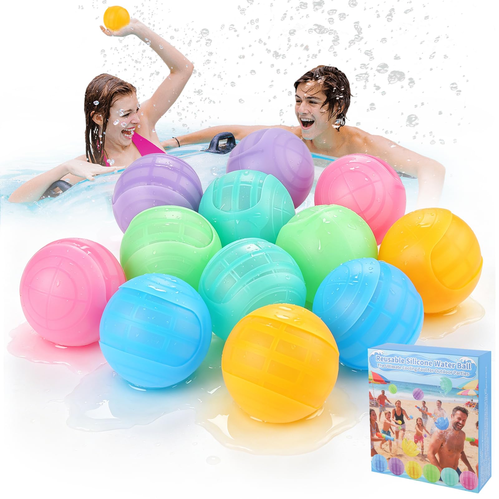 12 Stück Wasserbomben Wiederverwendbar, Wasserbomben Selbstschließend, Sichere Silikon Wasserballons, Einhand-Bedienung, Wasserspielzeug für Kinder und Erwachsene, Garten Pool Strand Outdoor Sommer