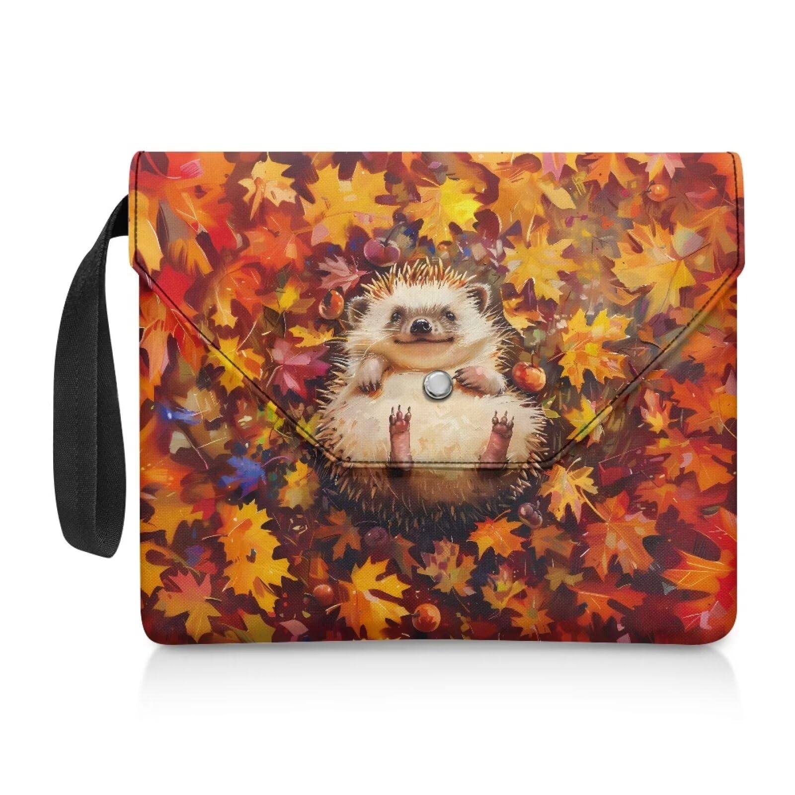 ZIATUBLES Book Sleeve Book Protector Covers for Book Lover Hedgehog Maple Leaves Print Large Size Paperback Book Pouch with Carrying Rope and Button Flap