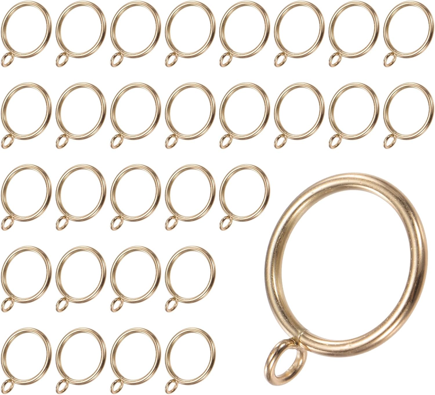 M METERXITY 30-Pack Gold Curtain Rings with Eyelet, Rustproof Metal Rings for Curtain Rods, 1.25 Inch Interior Diameter Drapery Rings for Curtain Rods for Hanging Drapes/Hats/Towels