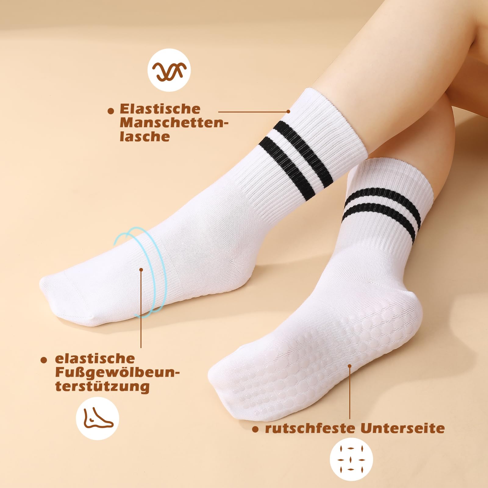 Apricitie 5 Paar Pilates Yoga Socken, Damen Stoppersocken Rutschfeste Socken mit Noppen 38-42, Baumwolle Yoga Grip Antirutschsocken für Ballett Fitness Krankenhaus