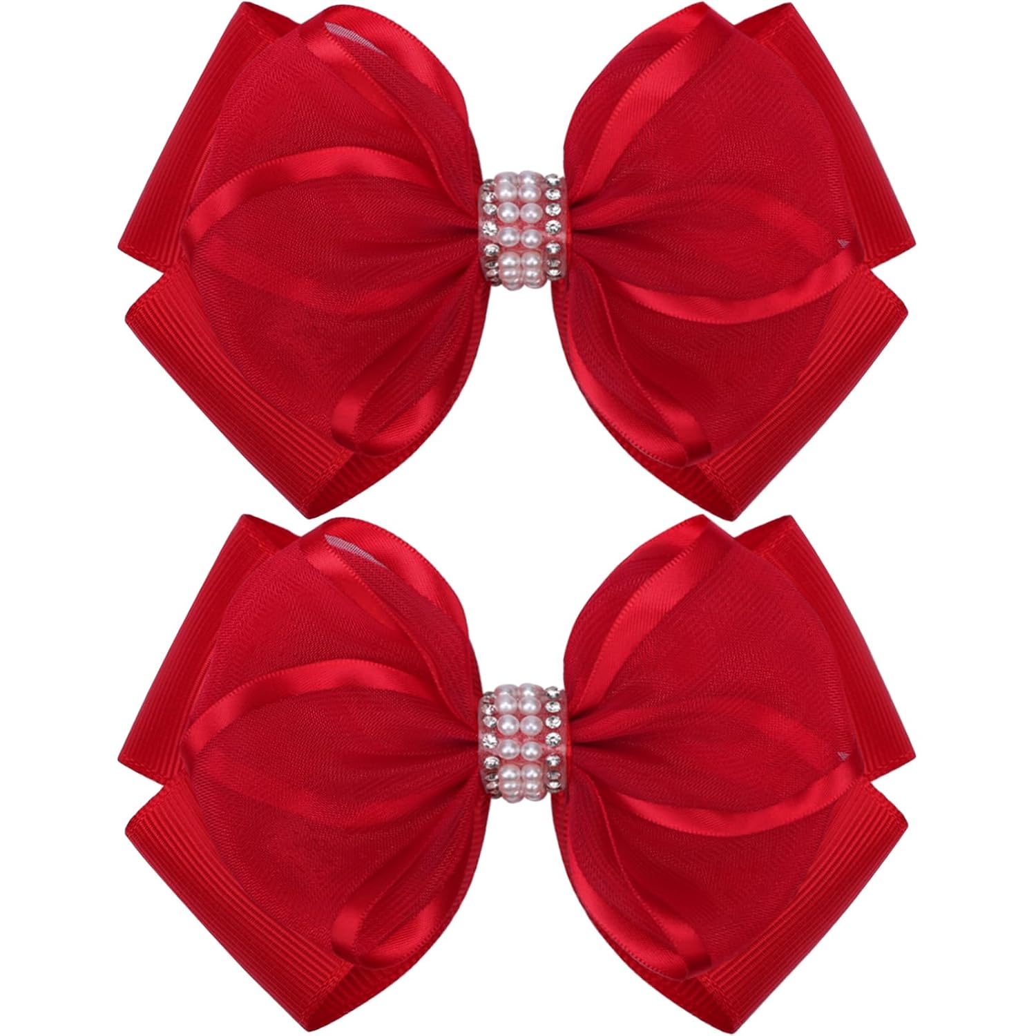 KISZU Hair Bows Clips for Girls 4.5 Inch Large Organza Alligator Clips for Toddler Kids Children Teens Women Thin Thick Curly Hair, Red