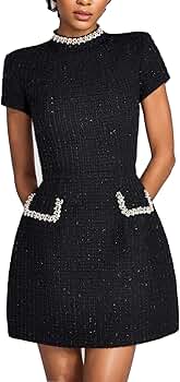 Amazon.com: Kwunbwa Women Elegant Tweed Mini Dress Short
