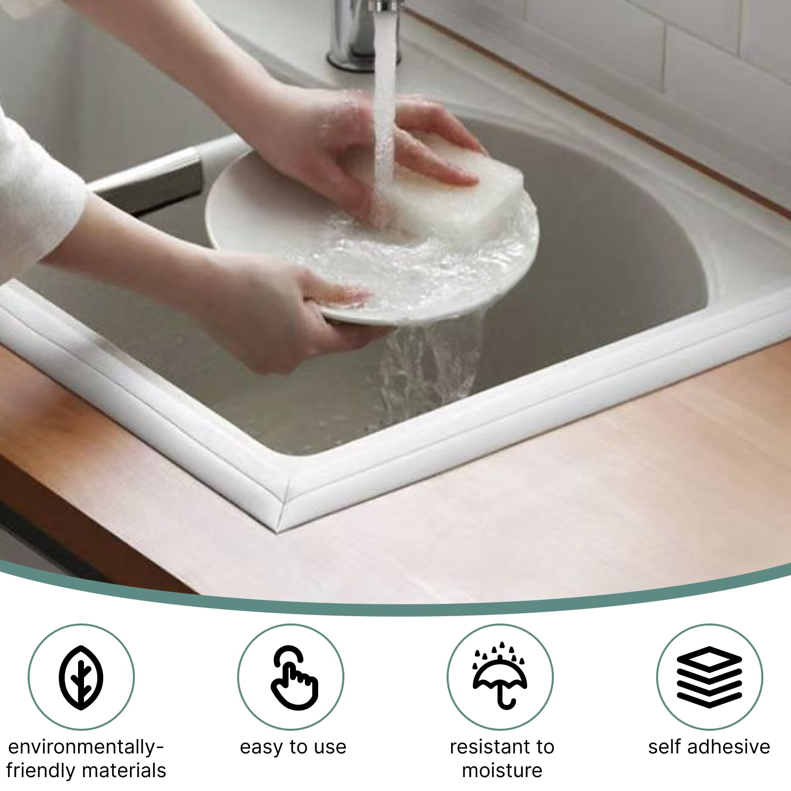 Confezione da 2 rotoli di nastro sigillante autoadesivo in PVC - 22 mm x 3,2 m - Per cucina, bagno, servizi igienici - Bianco