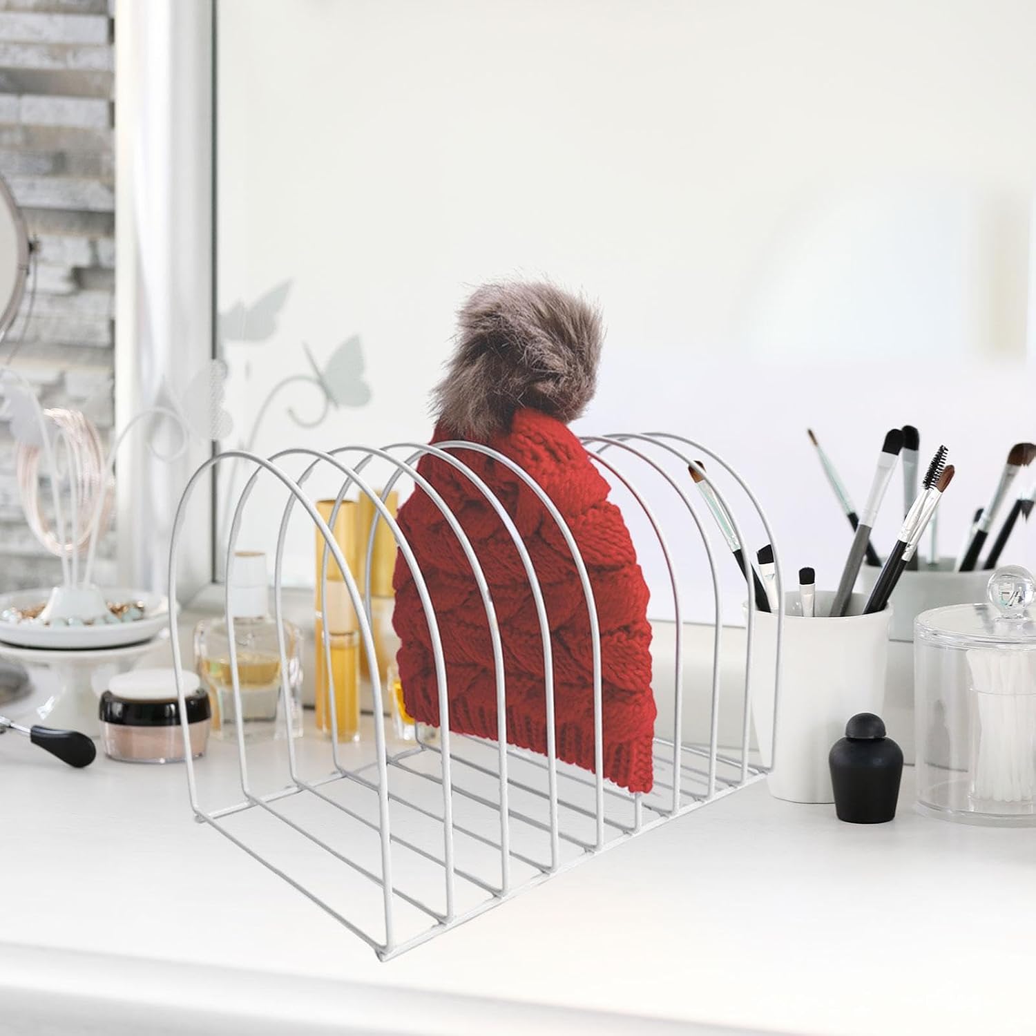 Hat Organizer Woolen Hat Display Stand Women Stable Base Metal Desktop Hat Rack Swim Cap Hanger for Home Bedroom Porch Shop, 10 Grid White