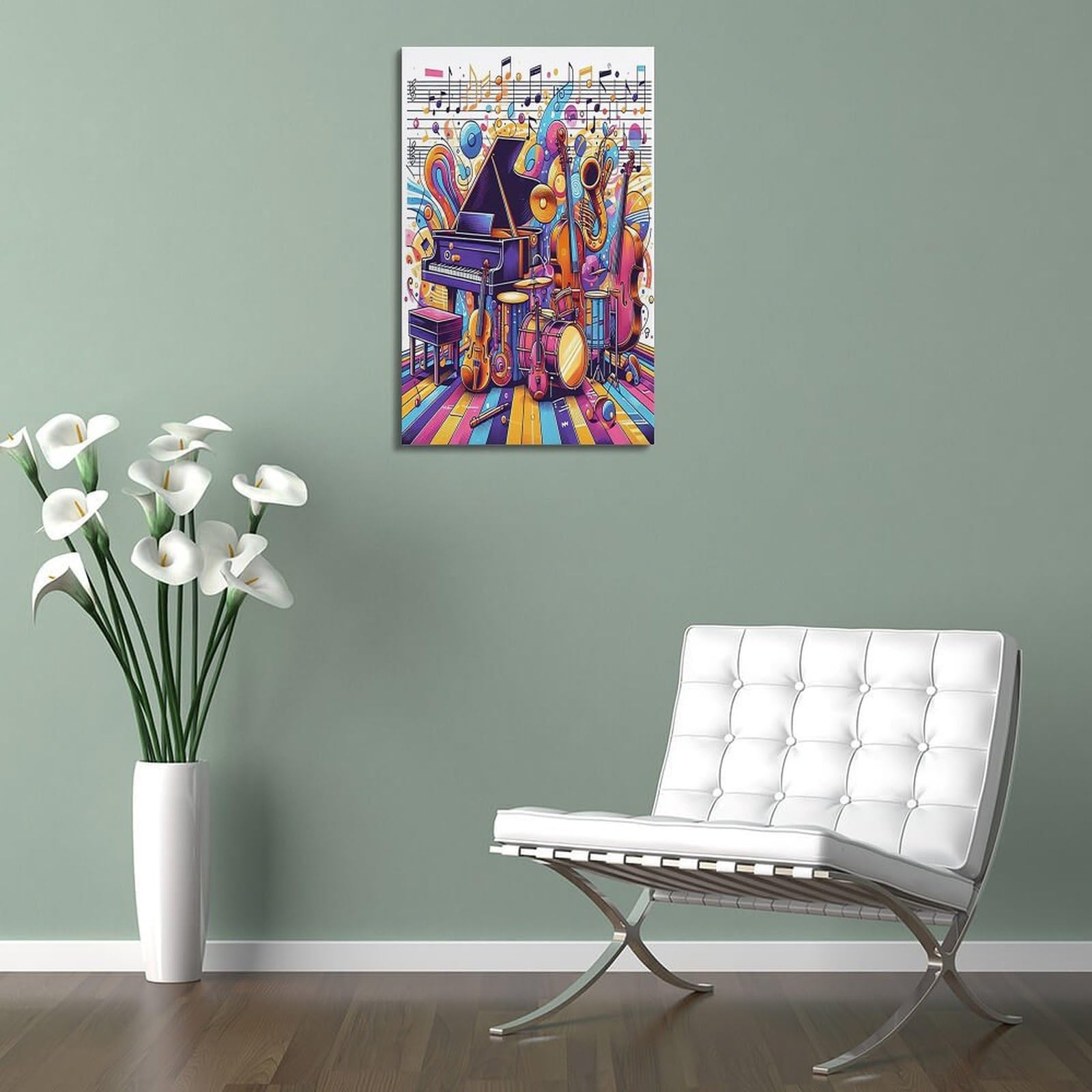 Poster per festival musicali, stile anime, note in movimento, vari tipi di strumenti musicali, poster decorativo da parete su tela e stampa artistica moderna per camera da letto, poster decorativo per