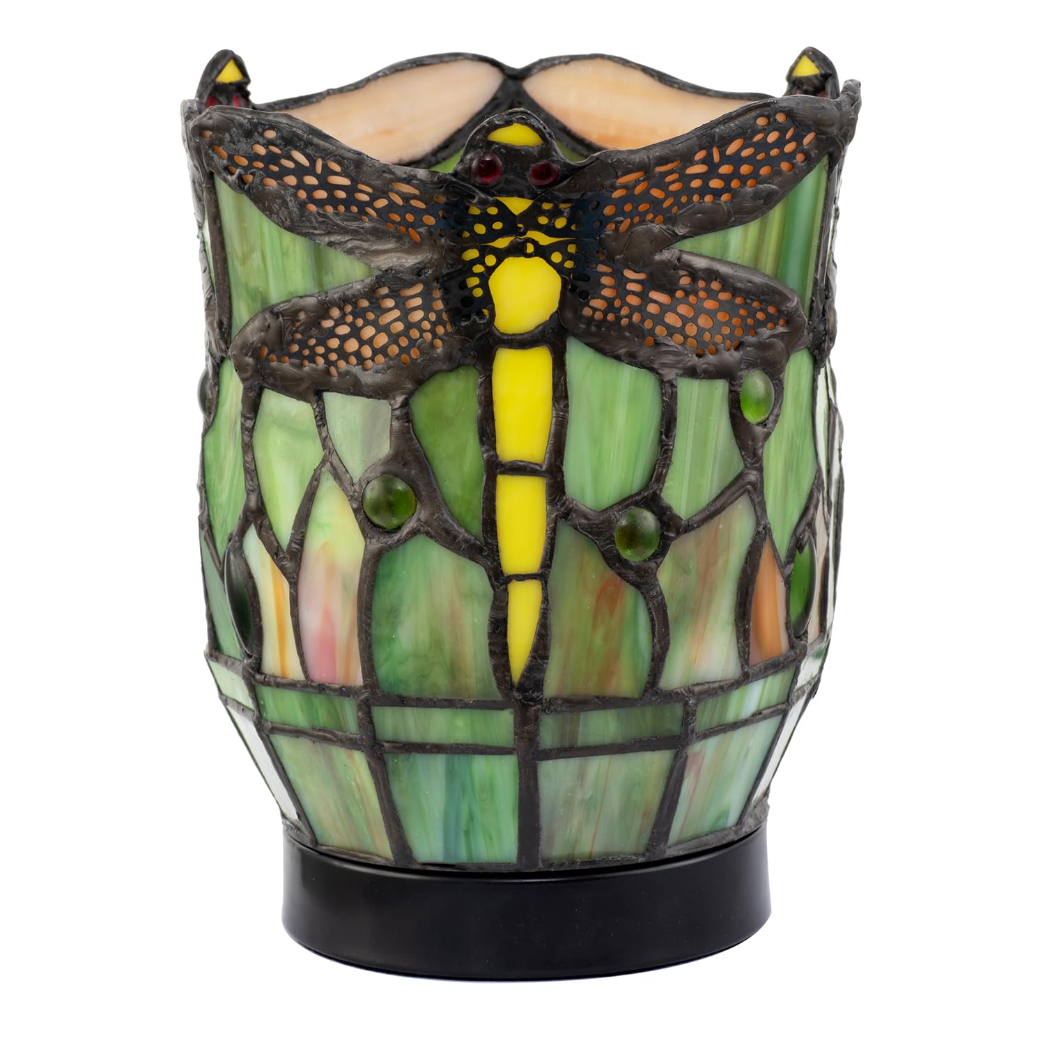 Classic Dragonfly Tiffany Uplighter Lamp in Green and Toned Amber by Happy Ho...