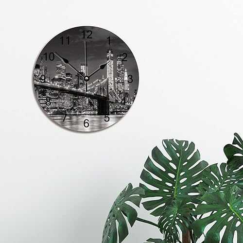 Miniatura 4 de Brooklyn Bridge - Reloj de pared iluminado con diseño de horizonte de la ciudad de Nueva York, 10 pulgadas, funciona con pilas, reloj de pared