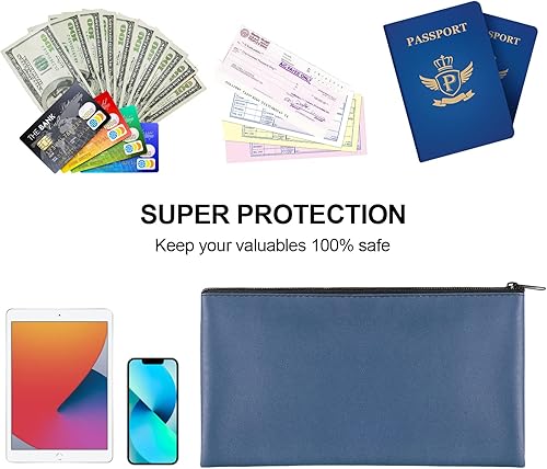 Miniatura 6 de 2 bolsas de dinero con cremallera, bolsa de dinero de 11 x 6.1 pulgadas, bolsa bancaria, bolsa para efectivo, cartera a cuadros, cosméticos (azul