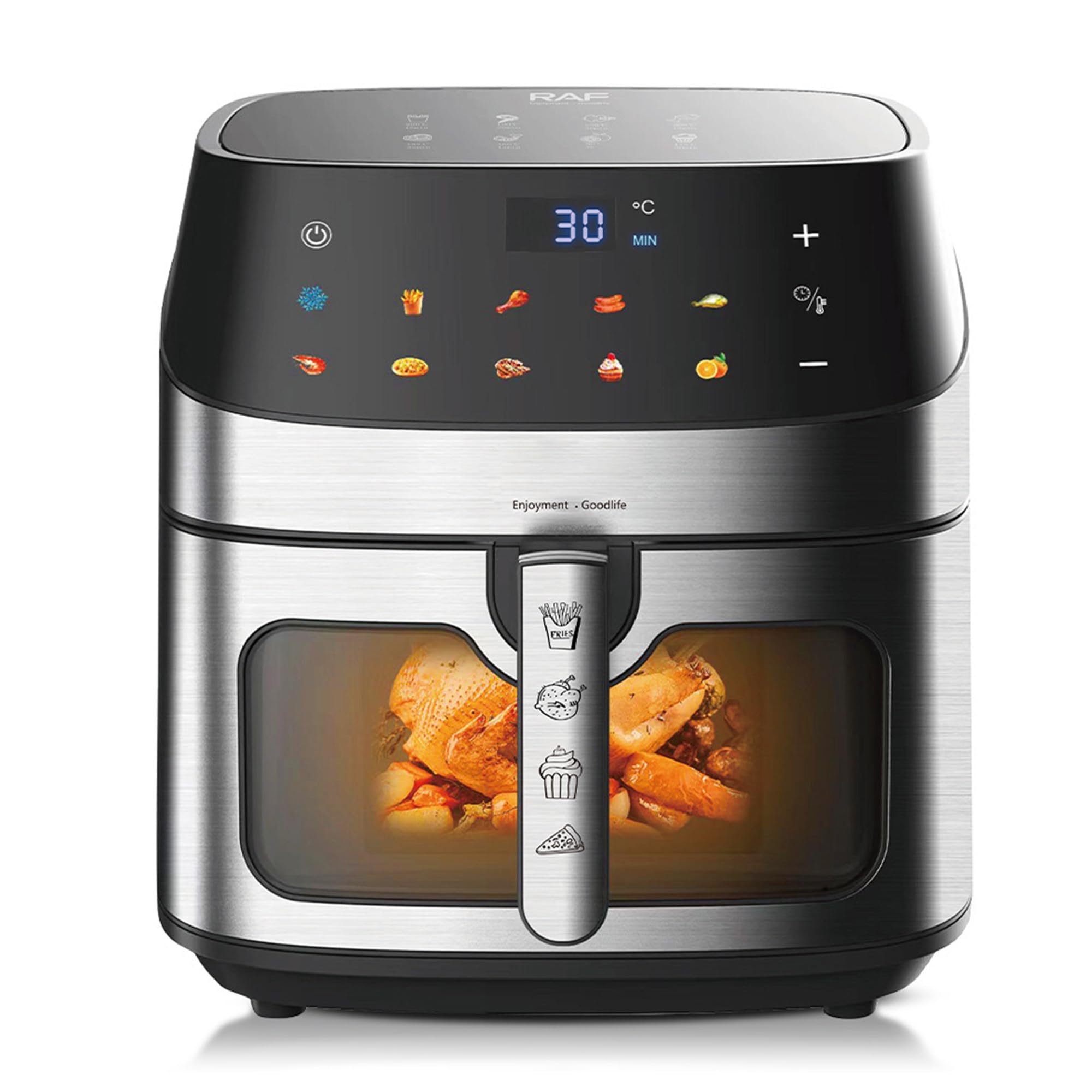 1700W Frytkownica beztłuszczowa duża, Frytkownica do kurczaka, 6,5 L, Ekran dotyk. + Okno obserw., Frytkownica łatwa w czyszczeniu, 10 w 1 - Smaż./Piec./Tost./Grill./Odgrzew. bez oleju For3-5